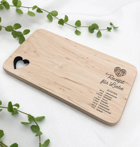 Frühstücksbrettchen "Rezept für die Liebe" – Personalisiertes Hochzeitsgeschenk für das Brautpaar