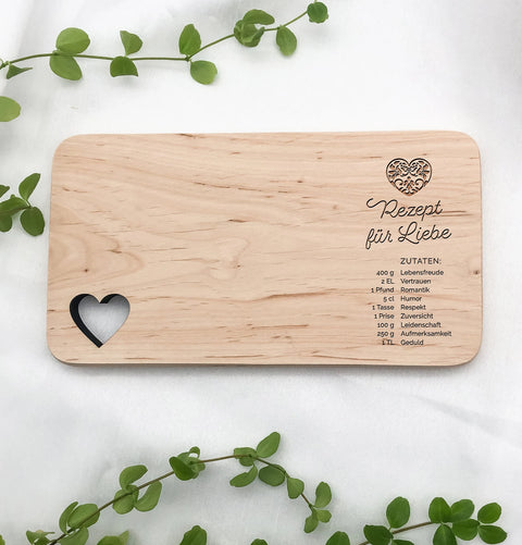 Frühstücksbrettchen "Rezept für die Liebe" – Personalisiertes Hochzeitsgeschenk für das Brautpaar