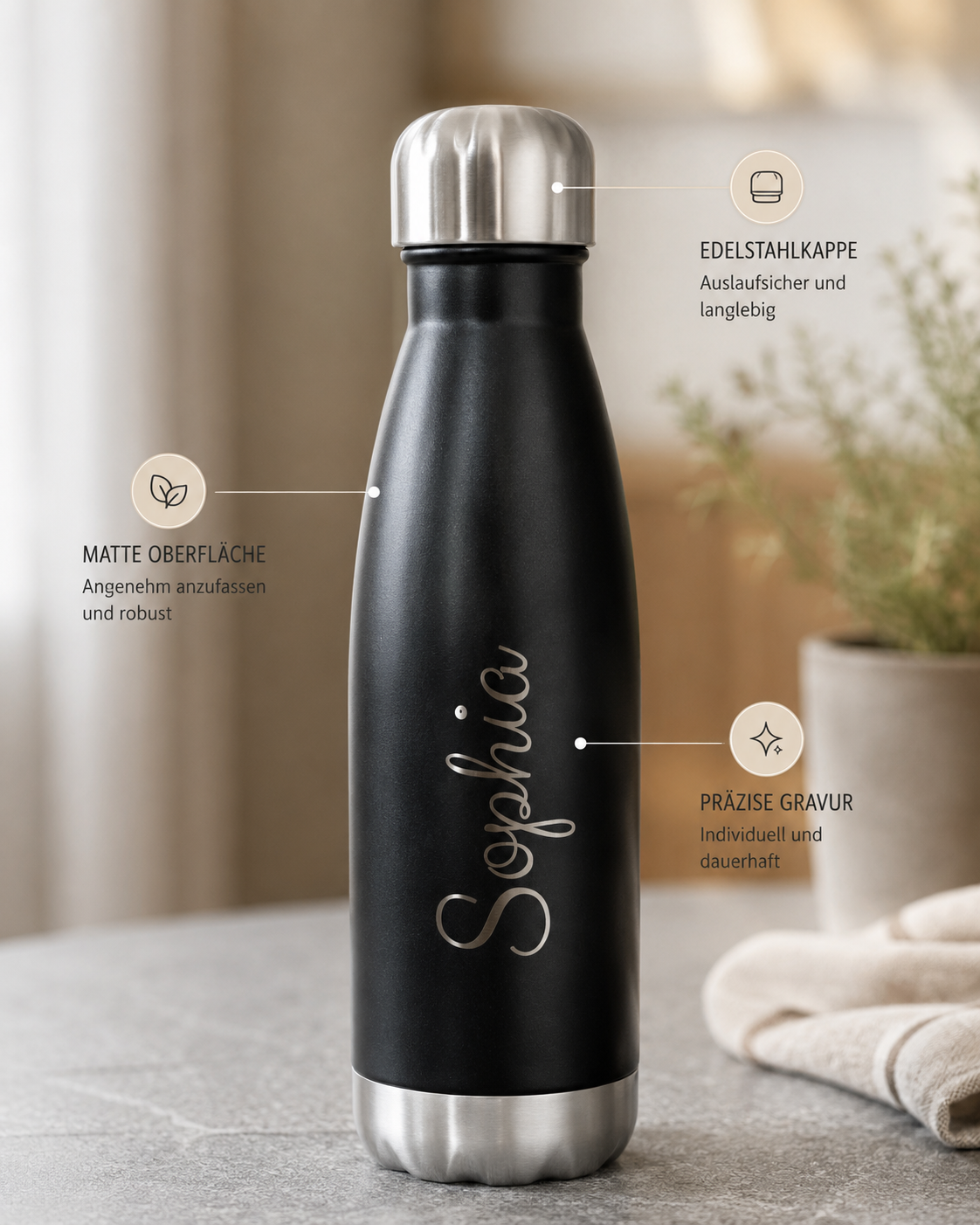 Personalisierte Trinkflasche als Geschenk zum Geburtstag oder zur Einschulung