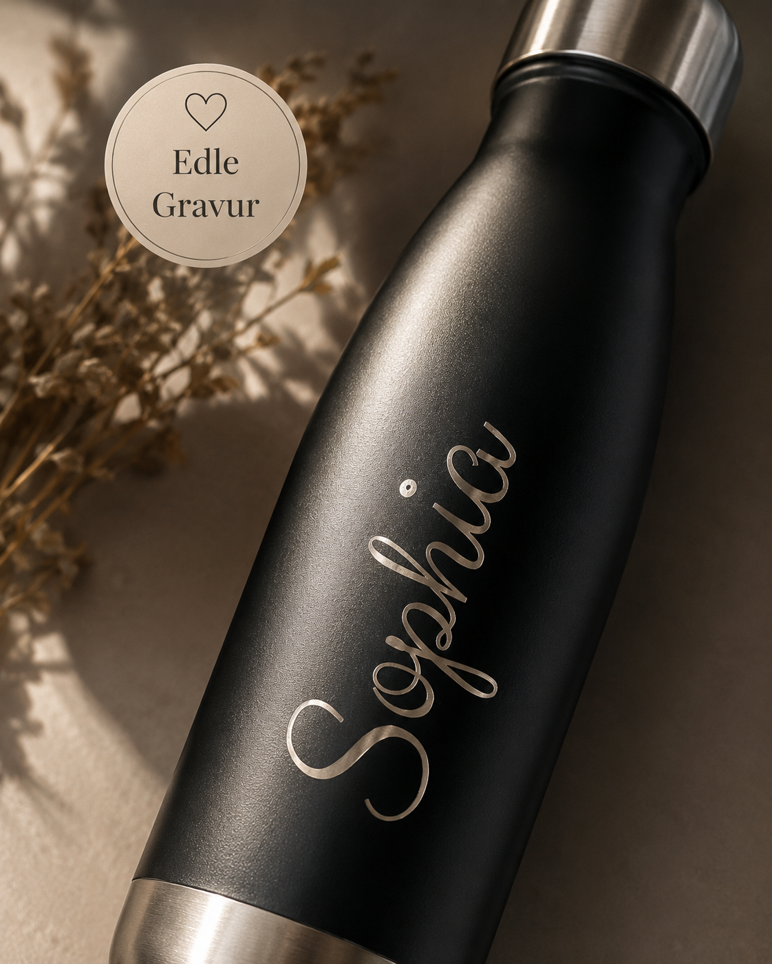 Personalisierte Edelstahl-Trinkflasche mit Namen und Motiv