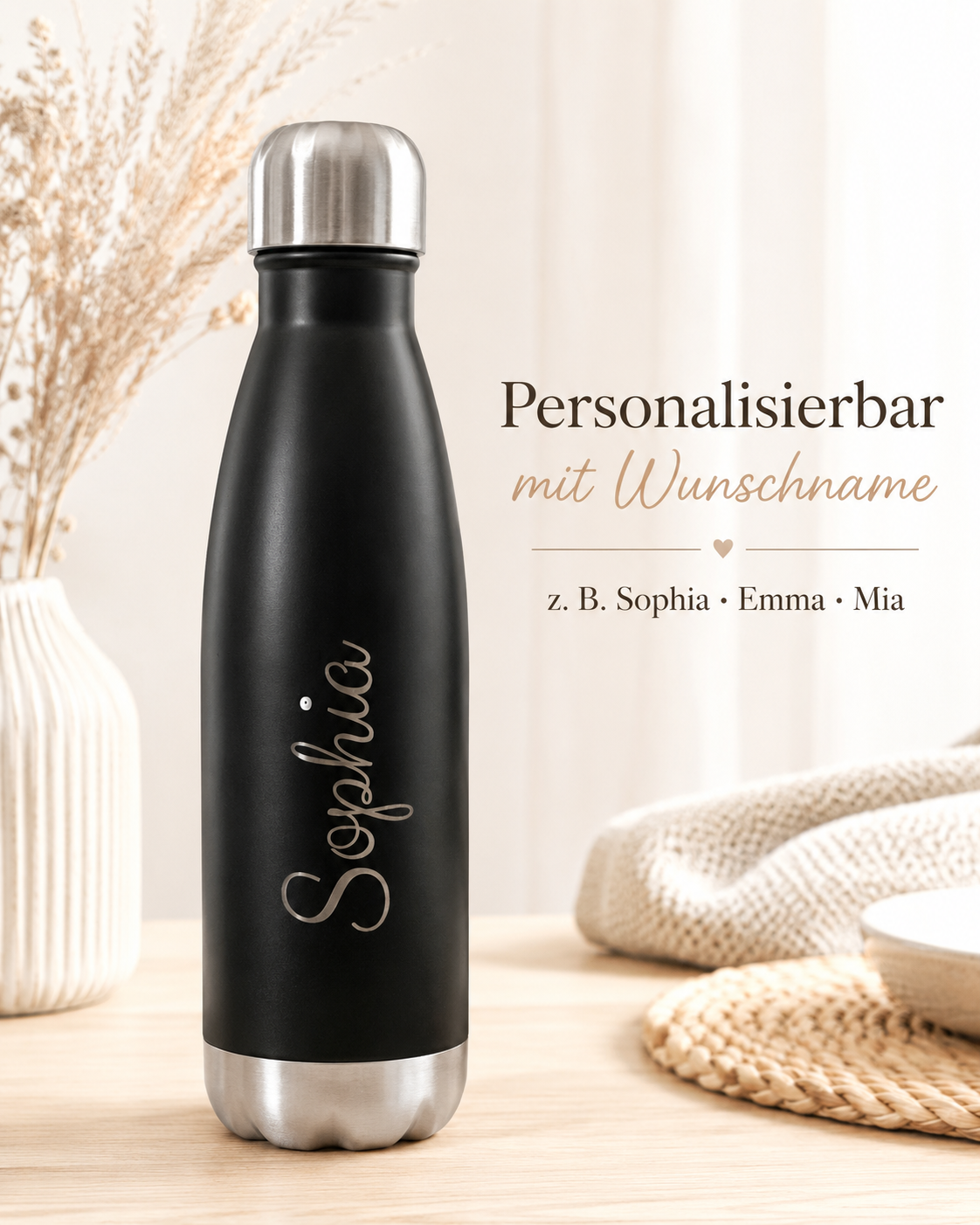Personalisierte Trinkflasche mit Logo und zweiseitiger Lasergravur