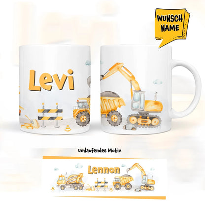 Personalisierte Bagger-Tasse mit Namen – Das perfekte Geschenk für kleine Baustellen-Fans 🚧