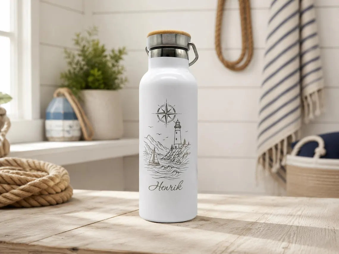 Thermoflasche mit Namen & Leuchtturm-Motiv | 500 ml