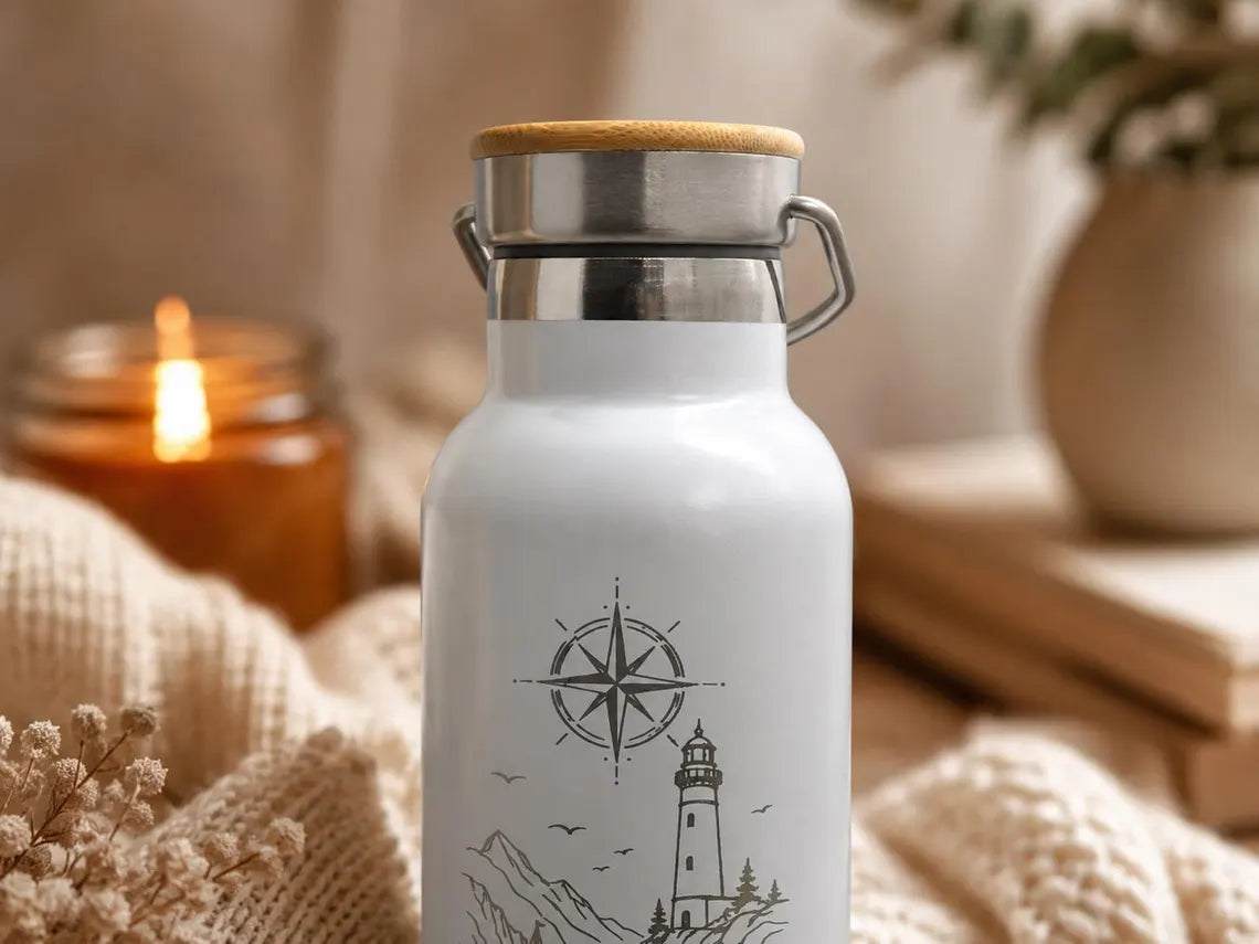 Thermoflasche mit Namen & Leuchtturm-Motiv | 500 ml