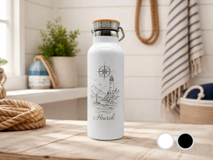 Thermoflasche mit Namen & Leuchtturm Motiv | 500 ml