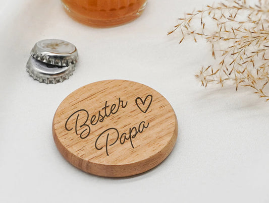 Flaschenöffner „Bester Papa“ – Rundes Design aus Holz | Persönliches Geschenk zum Vatertag, Geburtstag oder Weihnachten