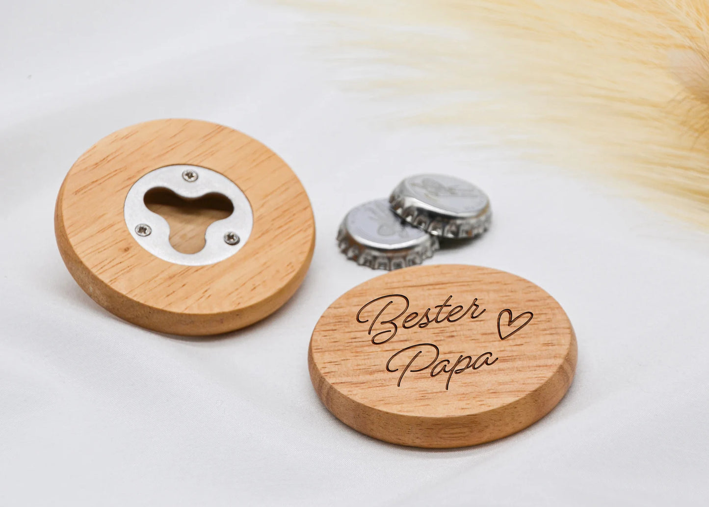 Flaschenöffner „Bester Papa“ – Rundes Design aus Holz | Persönliches Geschenk zum Vatertag, Geburtstag oder Weihnachten