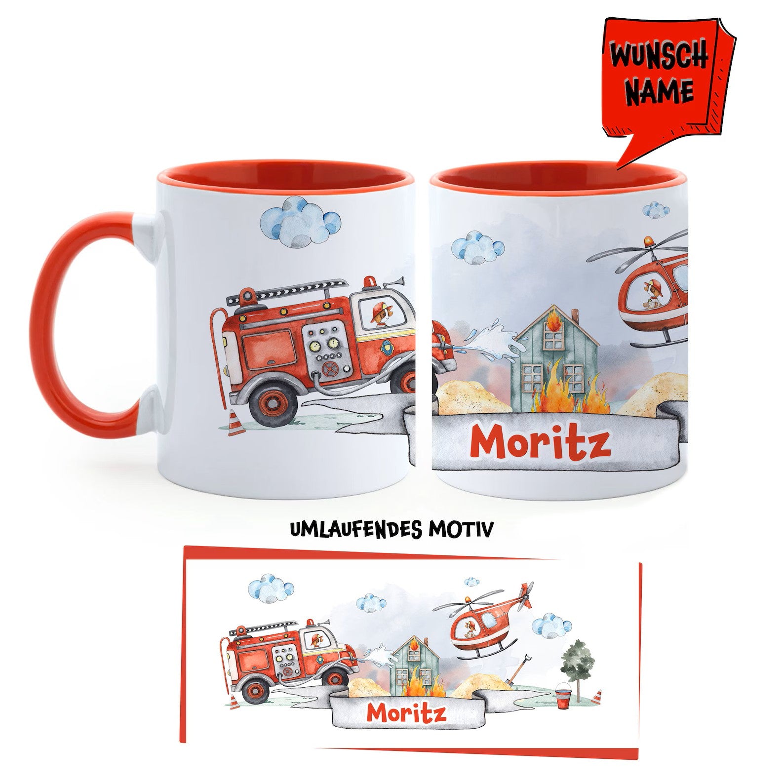 Personalisierte Feuerwehr-Tasse mit Namen – Geschenk für Feuerwehrmann / Feuerwehrfrau