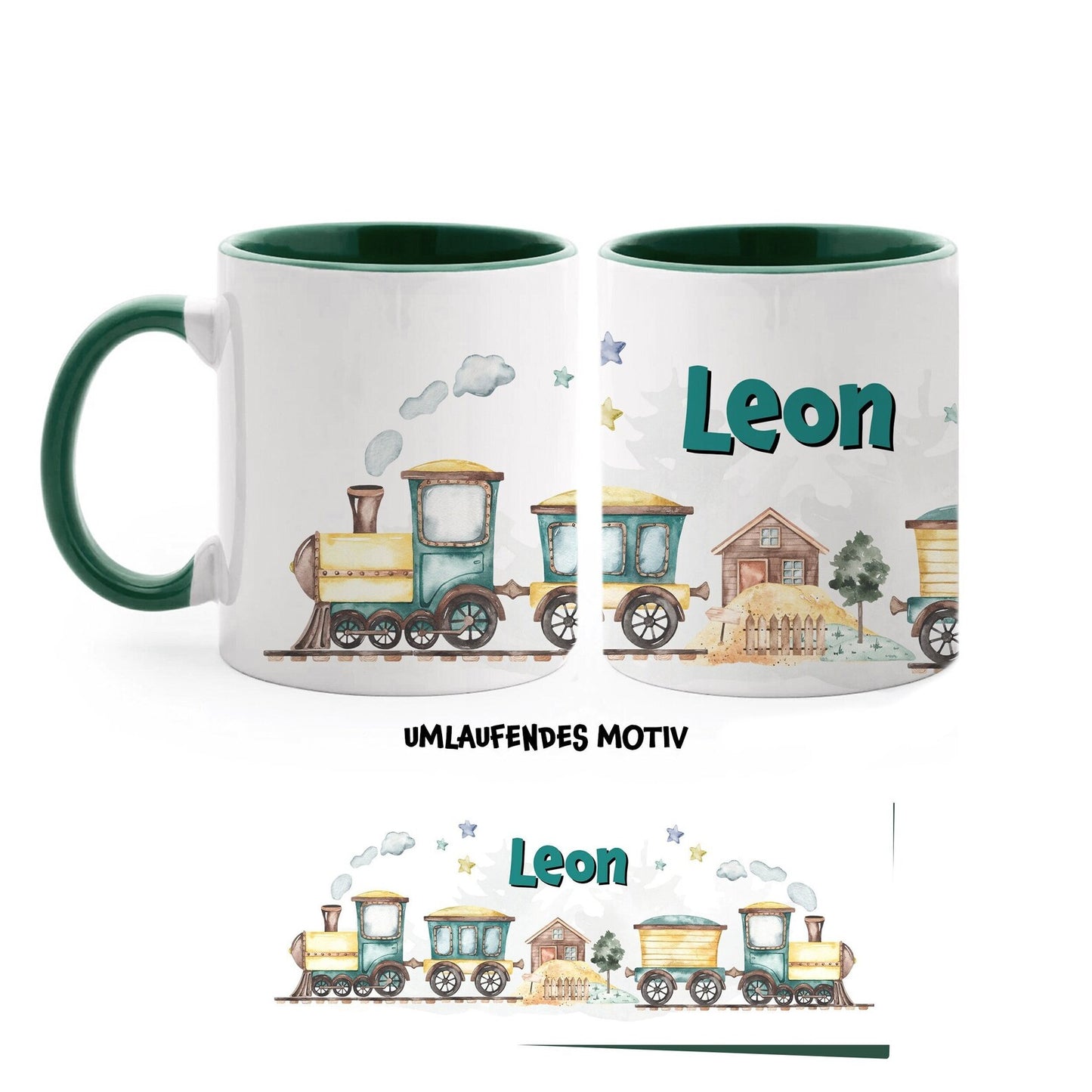 Personalisierte Eisenbahn Tasse für Kinder mit Name – Geschenk für kleine Zug-Fans