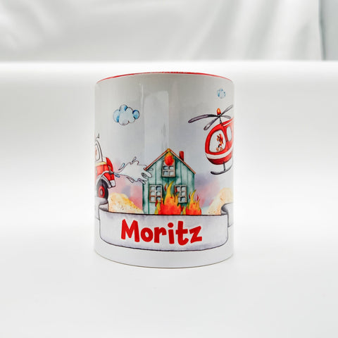 Personalisierte Feuerwehr Tasse mit Name – Geschenk für Feuerwehrmann / Feuerwehrfrau
