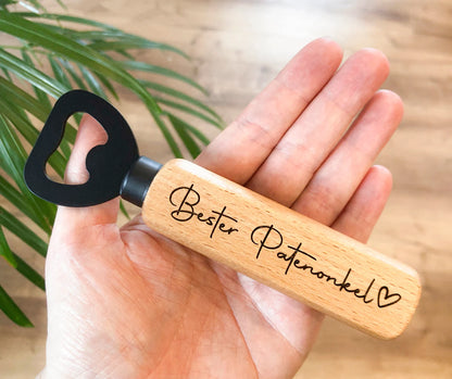 Flaschenöffner „Bester Patenonkel“ aus Holz – Persönliches Geschenk für den Taufpaten