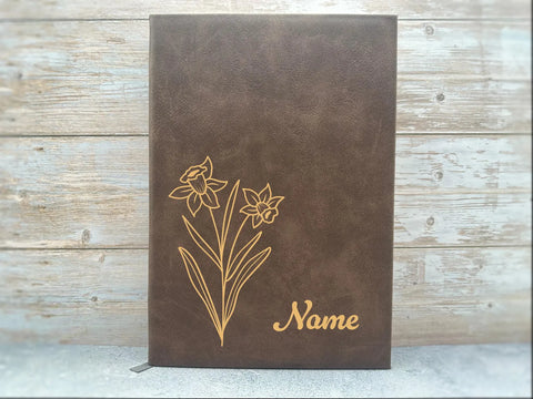Personalisiertes Notizbuch aus Kunstleder mit Geburtsblume und Wunschname – Das perfekte Geschenk für jeden Anlass
