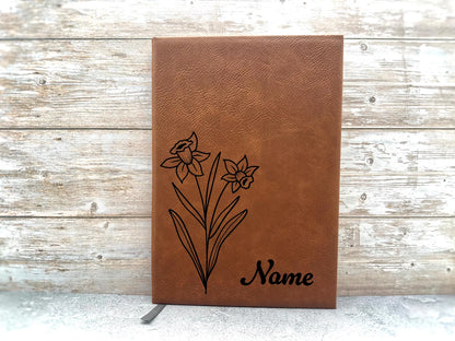 Personalisiertes Notizbuch aus Kunstleder mit Geburtsblume und Wunschname – Das perfekte Geschenk für jeden Anlass