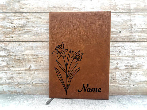 Personalisiertes Notizbuch aus Kunstleder mit Geburtsblume und Wunschname – Das perfekte Geschenk für jeden Anlass
