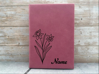 Personalisiertes Notizbuch aus Kunstleder mit Geburtsblume und Wunschname – Das perfekte Geschenk für jeden Anlass