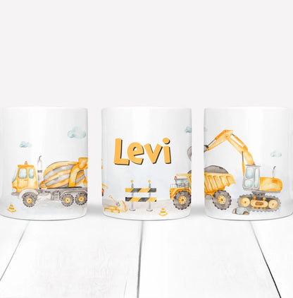 Personalisierte Bagger-Tasse mit Namen – Das perfekte Geschenk für kleine Baustellen-Fans 🚧