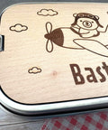 Personalisierte Brotdose Edelstahl, mit Namen, Flugzeug Bärenmotiv, wasserdicht, BPA-frei, mit Trennsteg & Schneidebrett, Geschenk Kinder