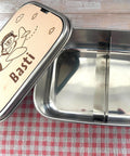 Personalisierte Brotdose Edelstahl, mit Namen, Flugzeug Bärenmotiv, wasserdicht, BPA-frei, mit Trennsteg & Schneidebrett, Geschenk Kinder