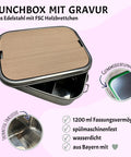 Personalisierte Brotdose Edelstahl, mit Namen, Einhorn, wasserdicht, BPA-frei, mit Trennsteg & Schneidebrett, Geschenk Kinder