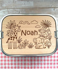 Personalisierte Brotdose Edelstahl, mit Namen, Tierwelt, wasserdicht, BPA-frei, mit Trennsteg & Schneidebrett, Geschenk Kinder