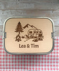 Personalisierte Brotdose Edelstahl, mit Namen, Outdoor & Camping, wasserdicht mit Trennsteg und Schneidebrett – Vanlife