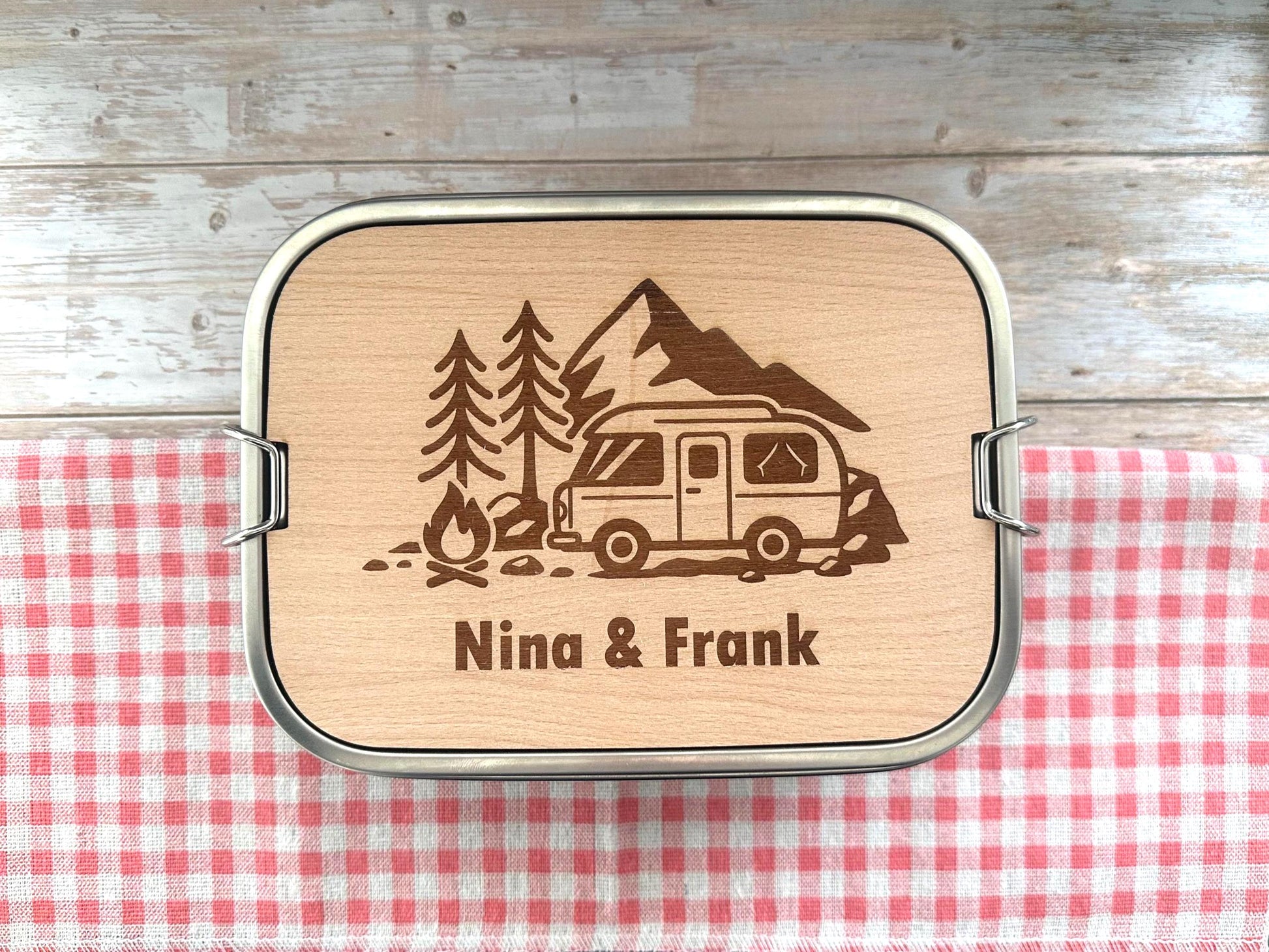 Personalisierte Brotdose Edelstahl, mit Namen, Outdoor & Camping, wasserdicht mit Trennsteg und Schneidebrett