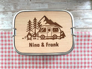Personalisierte Brotdose Edelstahl, mit Namen, Outdoor & Camping, wasserdicht mit Trennsteg und Schneidebrett
