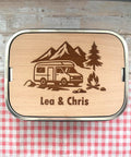 Personalisierte Brotdose Edelstahl, mit Namen, Outdoor & Campervan, wasserdicht mit Trennsteg und Schneidebrett