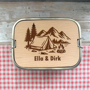 Personalisierte Brotdose Edelstahl, mit Namen, Outdoor & Camping, wasserdicht mit Trennsteg und Schneidebrett