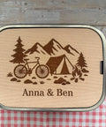 Personalisierte Brotdose Edelstahl, mit Namen, Outdoor & Camping, wasserdicht mit Trennsteg und Schneidebrett - Radfahrer