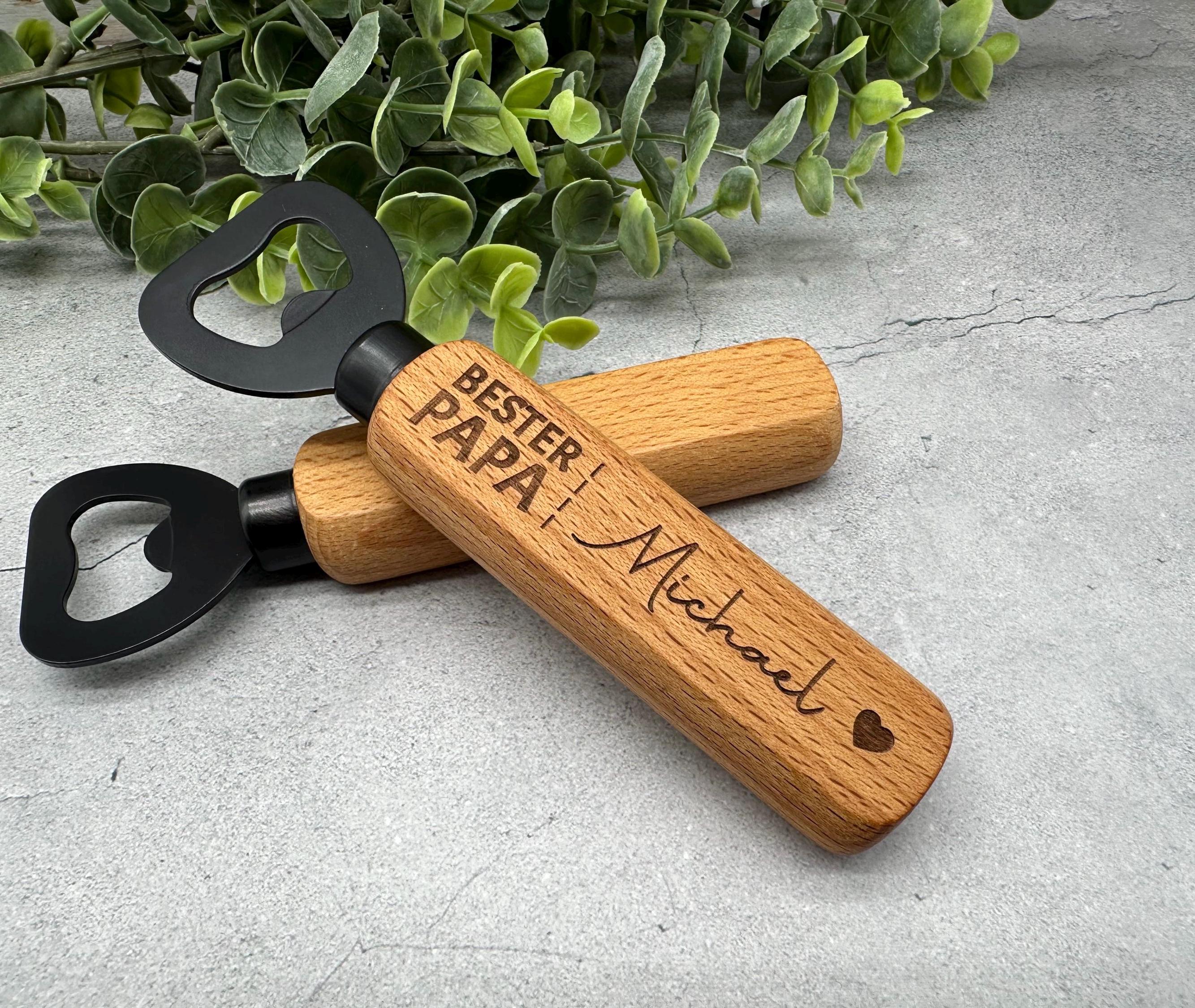 Personalisierter Flaschenöffner aus Holz für Papa mit Gravur "Bester Papa" und Namen | Geschenk für Vatertag, Geburtstag, Weihnachten