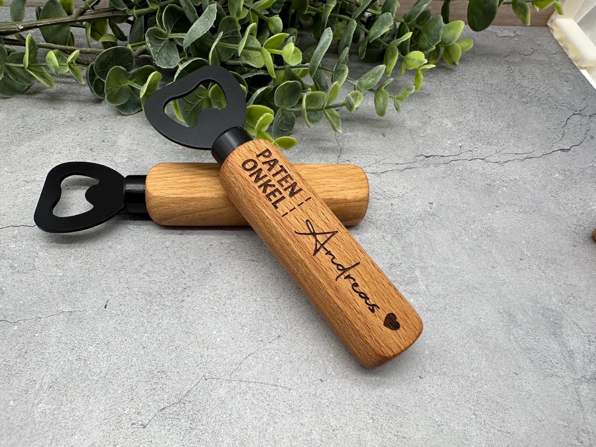 Personalisierter Flaschenöffner aus Holz mit Gravur "Patenonkel" und Namen | Geschenk für Kommunion, Taufe, Patenonkel