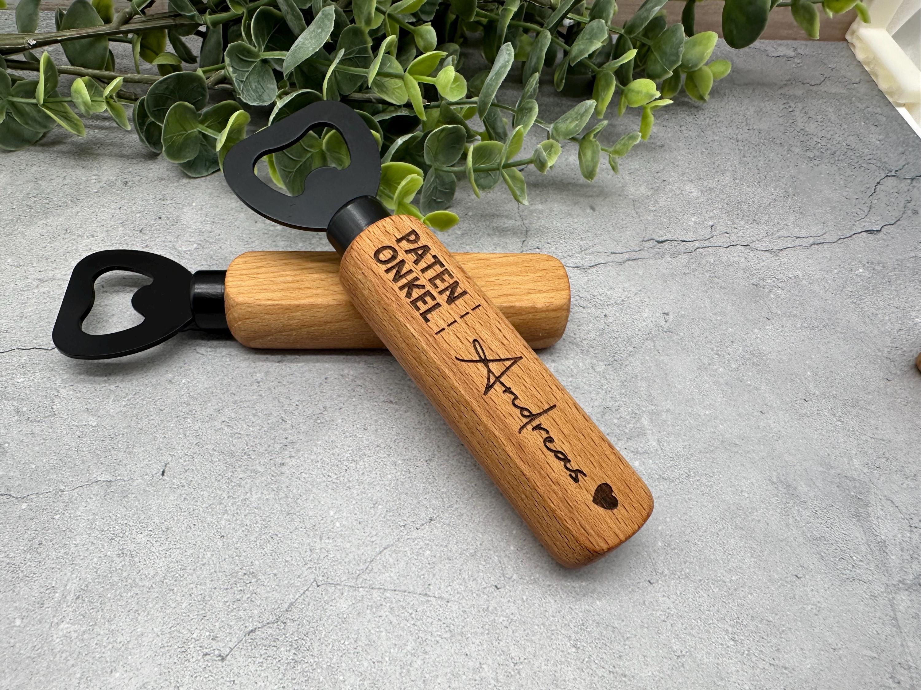 Personalisierter Flaschenöffner aus Holz mit Gravur "Patenonkel" und Namen | Geschenk für Kommunion, Taufe, Patenonkel