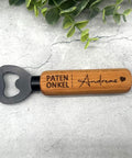 Personalisierter Flaschenöffner aus Holz mit Gravur "Patenonkel" und Namen | Geschenk für Kommunion, Taufe, Patenonkel
