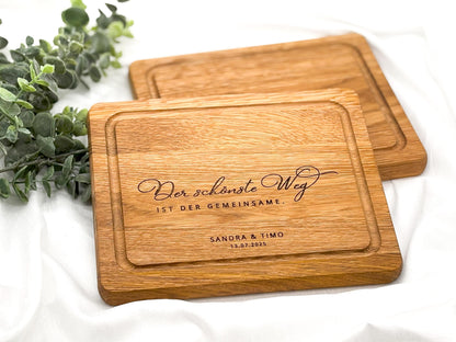 Personalisiertes Schneidebrett Eiche – Hochzeitsgeschenk mit Gravur Name & Datum – Geschenkidee Brautpaar individuell