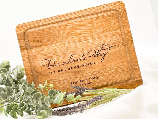 Personalisiertes Schneidebrett Eiche – Hochzeitsgeschenk mit Gravur Name & Datum – Geschenkidee Brautpaar individuell