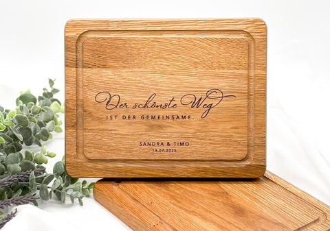 Personalisiertes Schneidebrett Eiche – Hochzeitsgeschenk mit Gravur Name & Datum – Geschenkidee Brautpaar individuell