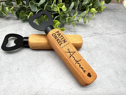 Personalisierter Flaschenöffner aus Holz mit Gravur "Patenonkel" und Namen | Geschenk für Kommunion, Taufe, Patenonkel