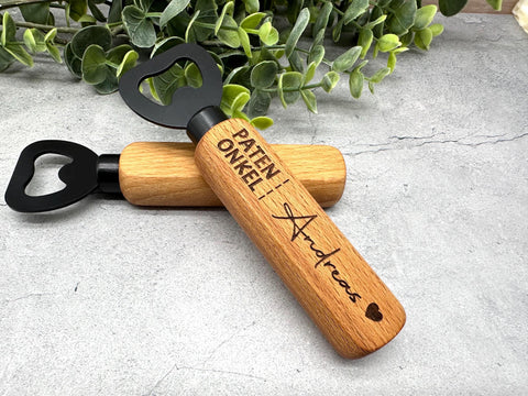 Personalisierter Flaschenöffner aus Holz mit Gravur "Patenonkel" und Namen | Geschenk für Kommunion, Taufe, Patenonkel
