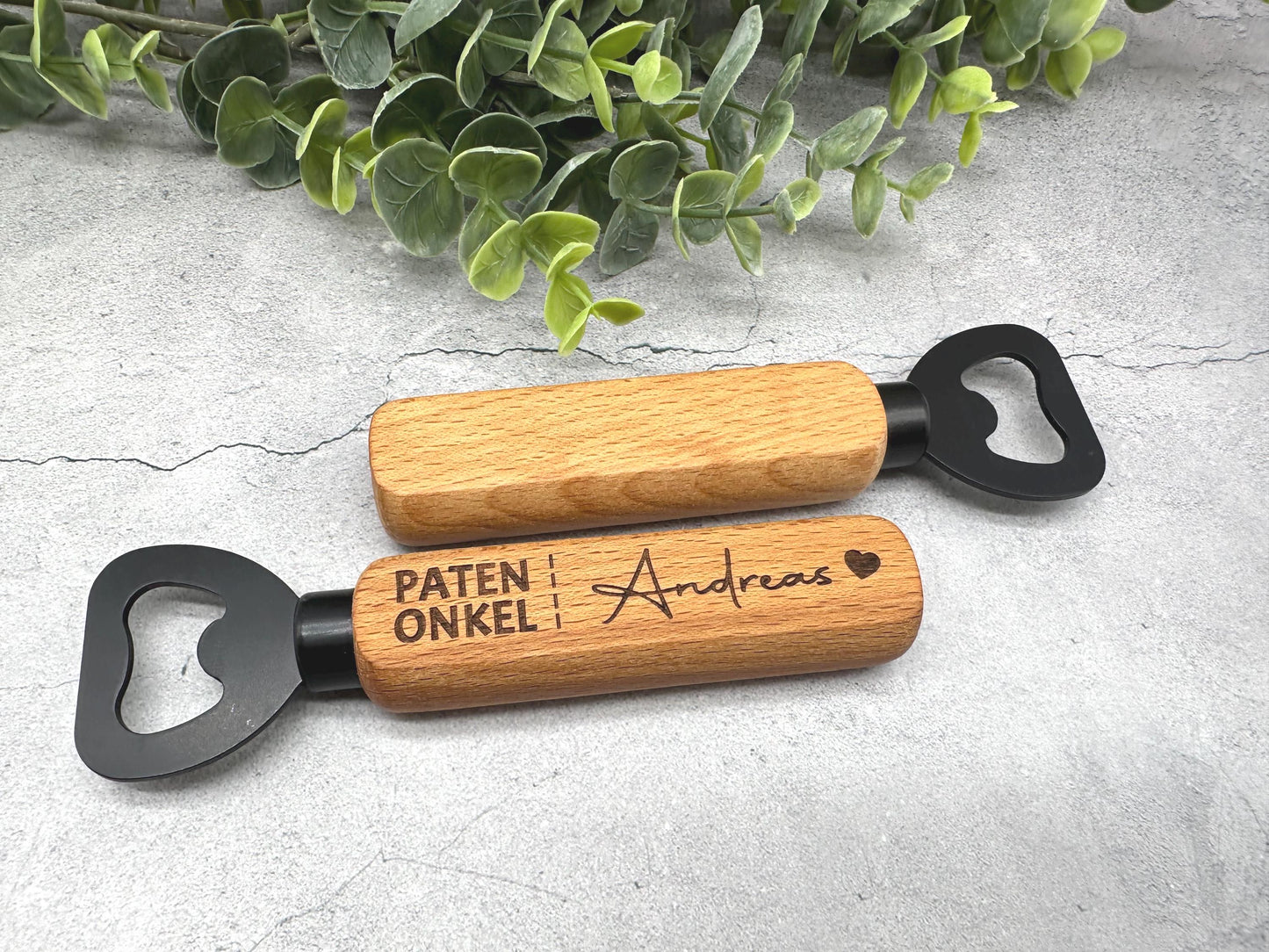 Personalisierter Flaschenöffner aus Holz mit Gravur "Patenonkel" und Namen | Geschenk für Kommunion, Taufe, Patenonkel