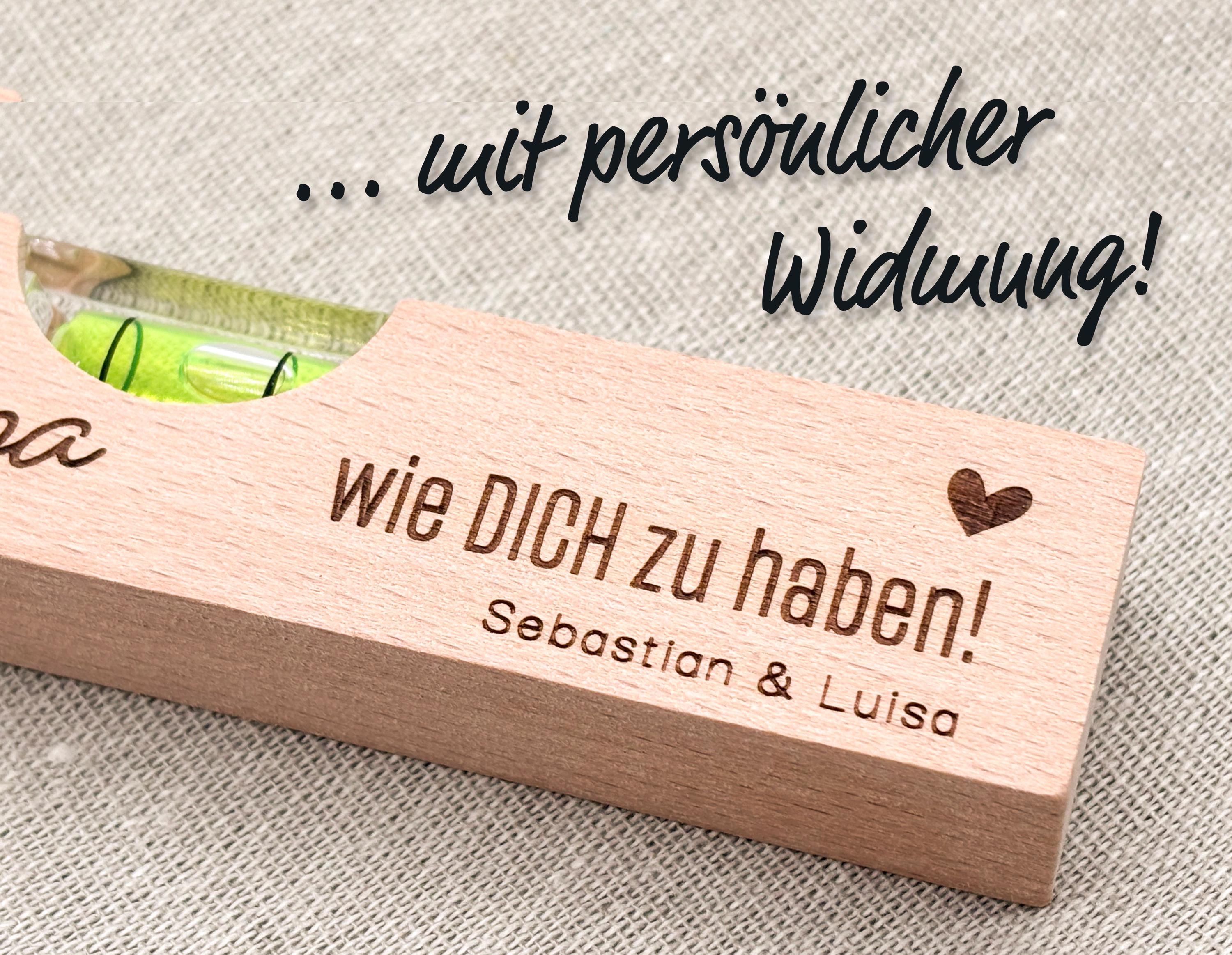 Personalisiertes Geschenk für Papa – Mini-Wasserwaage aus Buchenholz mit Gravur - Vatertag - "Glück ist..."