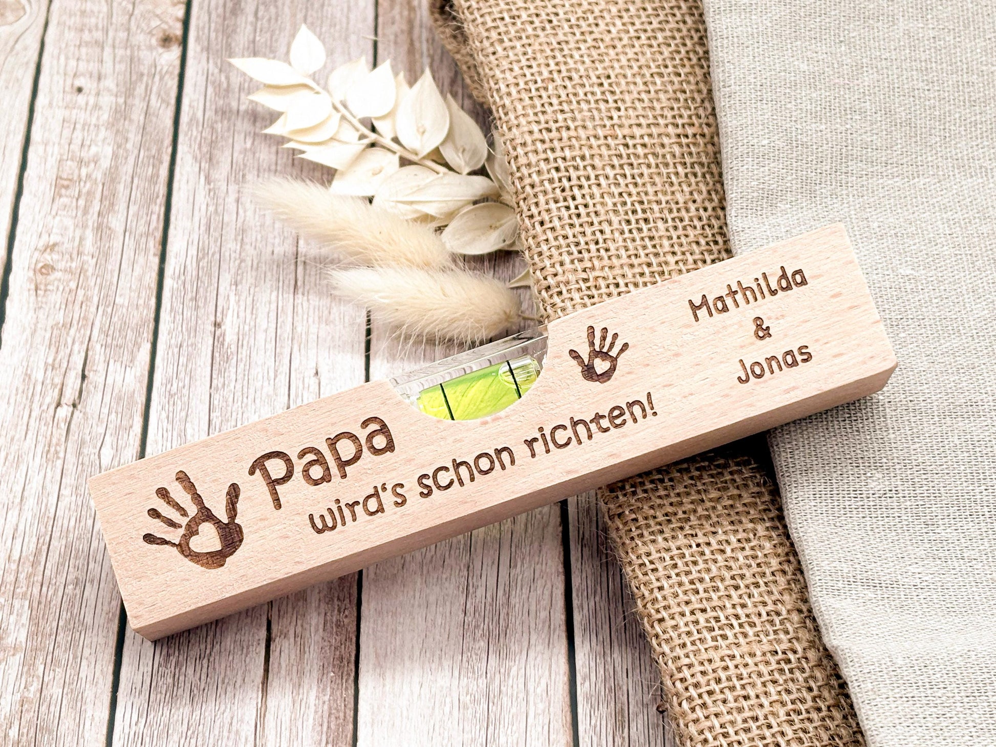 Personalisiertes Geschenk für Papa Mini-Wasserwaage aus Holz