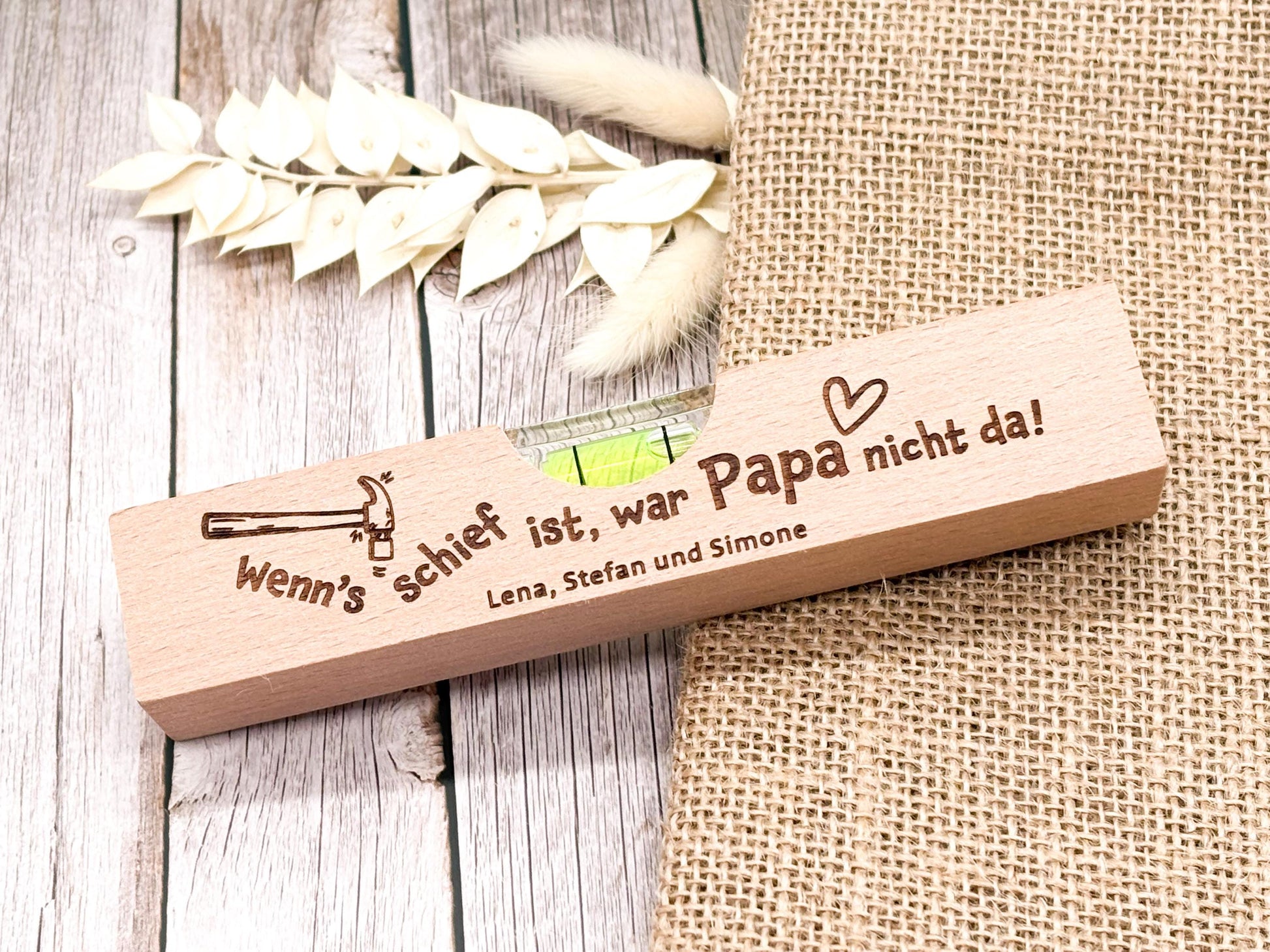 Personalisiertes Geschenk für Papa Mini-Wasserwaage aus Holz
