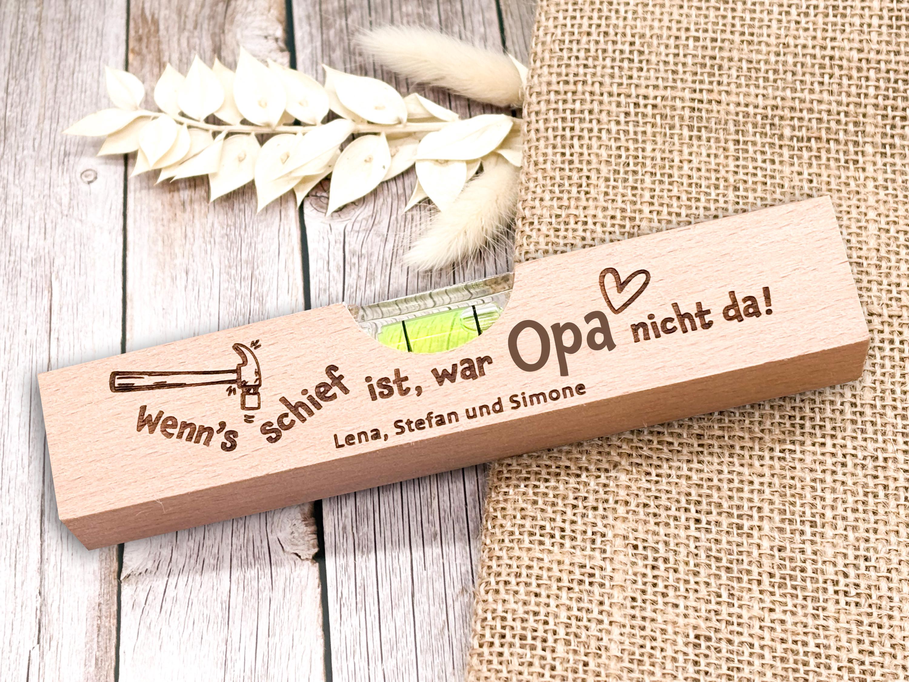 Kleine Wasserwaage mit Gravur als Handwerker Geschenk für Papa