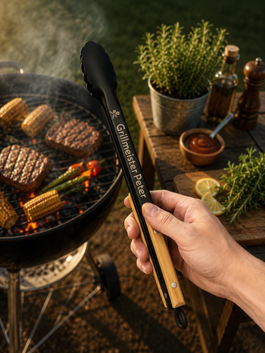 Personalisierte Grillzange mit Namen aus Edlestahl - Schwarz - 38 cm