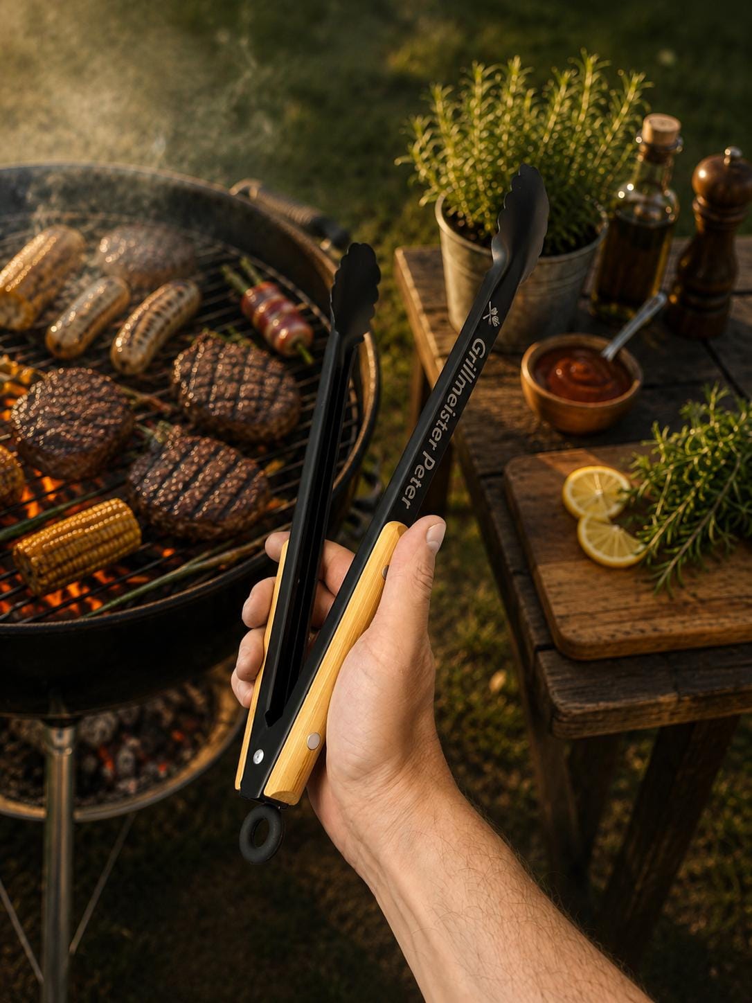 Personalisierte Grillzange mit Namen aus Edlestahl - Schwarz - 38 cm