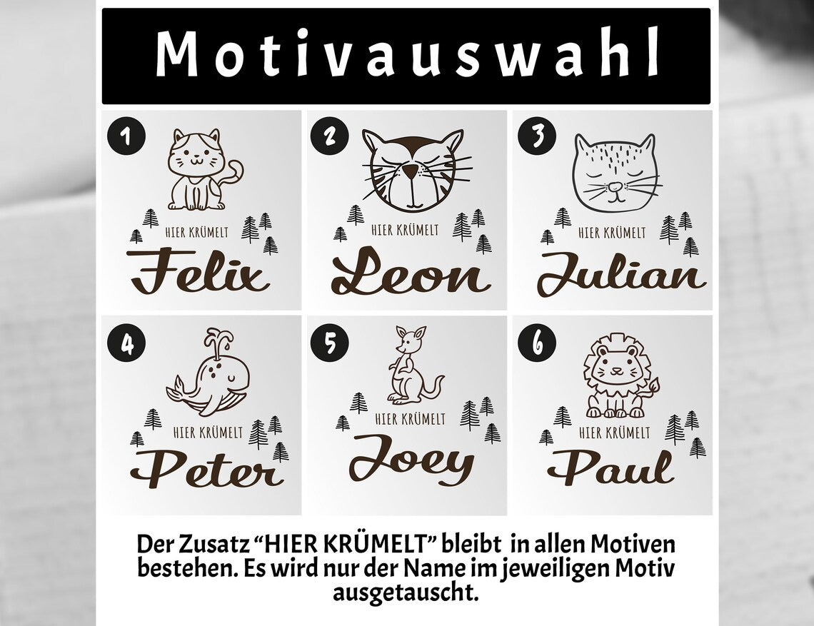 Kinder-Frühstücksbrett mit Motiv und Namen - Stolz aus Holz
