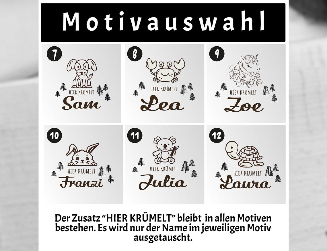 Kinder-Frühstücksbrett mit Motiv und Namen - Stolz aus Holz