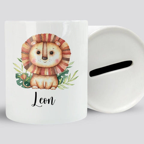Personalisierte Spardose Name, Tiere, Spardose mit Name, Spardose personalisiert, Löwe, Geschenk Kind, SD1012